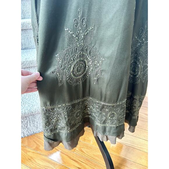 Vintage Coldwater Creek Olive Green Embroidered Maxi Peasant Skirt - Picture 2 of 7
